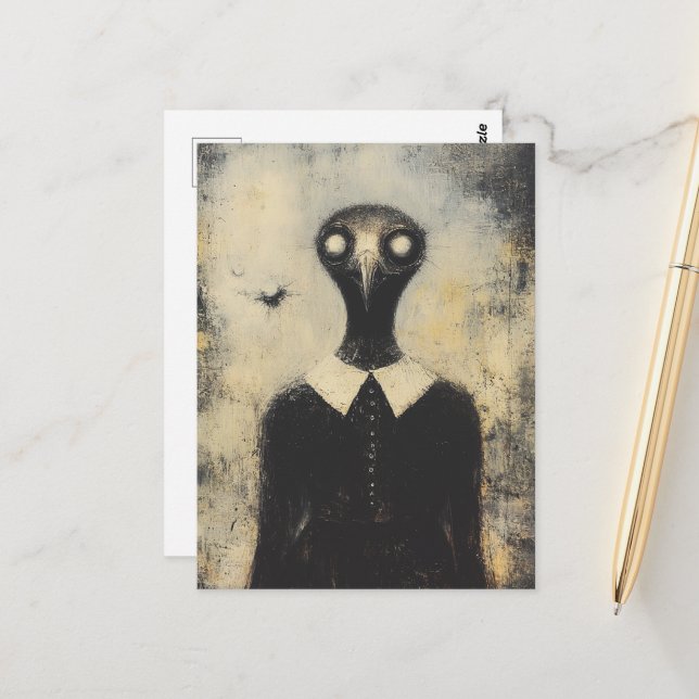 Carte Postale Black Bird in a Black Dress Horror Fantasy (Devant/Arrière en situation)