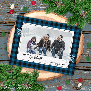 Carte Postale Black Blue Buffalo Lumberjack Plaid & Snowflakes