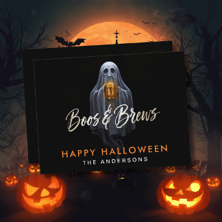 Carte Postale Black Boos & Brews Fantôme Halloween