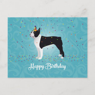 Carte Postale Black Boston Terrier Joyeux design d'anniversaire