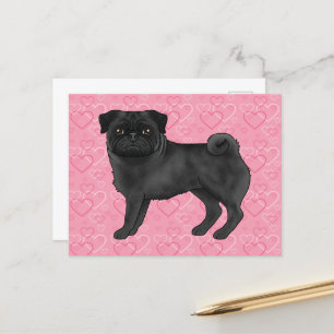 Carte Postale Black Carlin Chien Cartoon Mops Love Heart Motif R