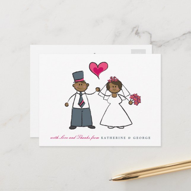 Carte Postale Black Cartoon Couple Mr & Mrs Mariage Merci (Devant/Arrière en situation)