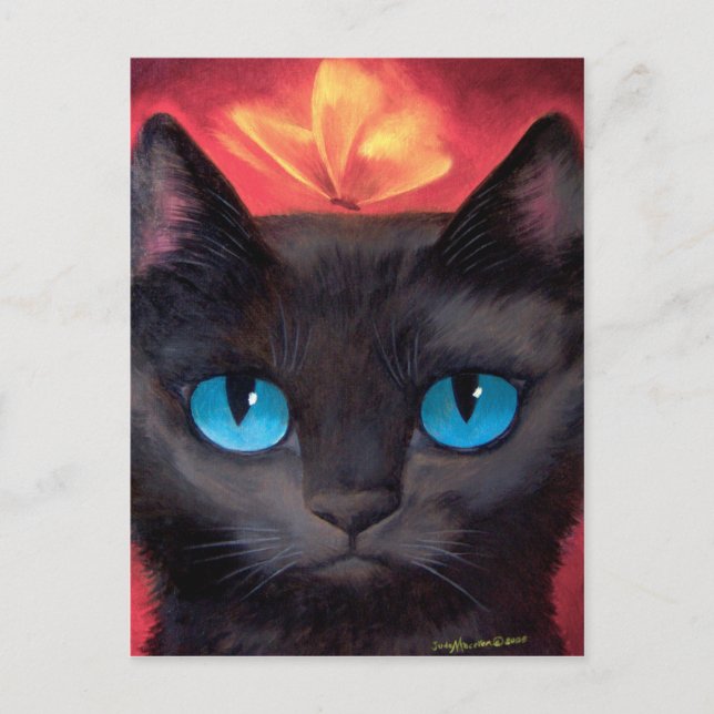 Carte Postale Black Cat Art & Butterfly - Multi (Devant)