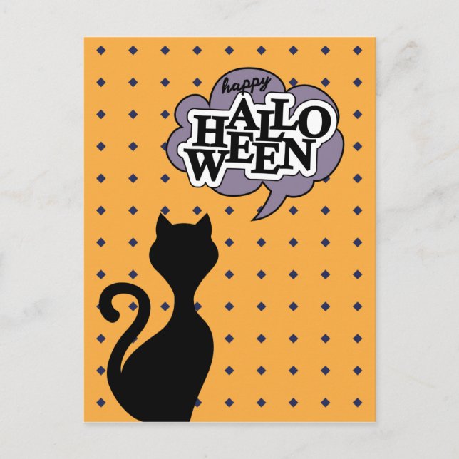 Carte Postale Black cat dit happy halloween (Devant)