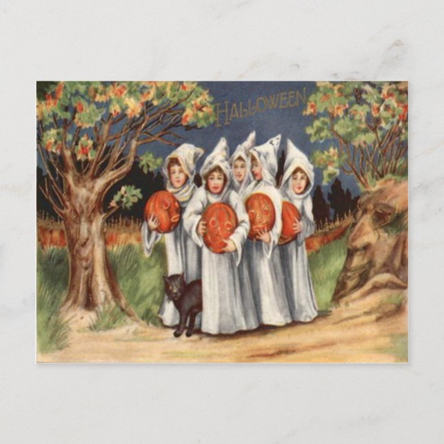 Carte Postale Black Cat Jack-o'-lantern Citrouille Ghost (Devant)