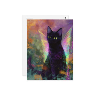 Carte Postale Black Cat With Fairy Wings
