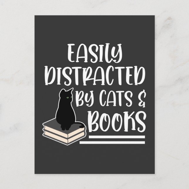 Carte Postale Black Cats Books Reader Kitten addicted Bookworm (Devant)