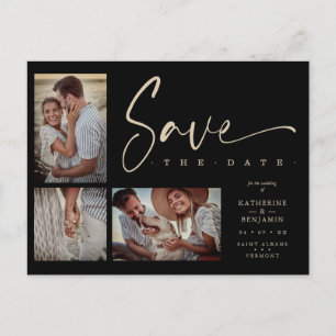 Carte Postale Black Chic tendance Collage Mariage 3 Photos
