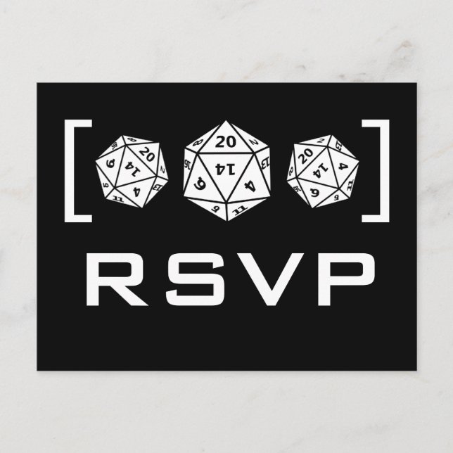 Carte postale Black D20 Dice Gamer RSVP (Devant)