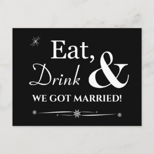 Carte Postale Black Eat Drink Nous Avons Marié Retro Elopement