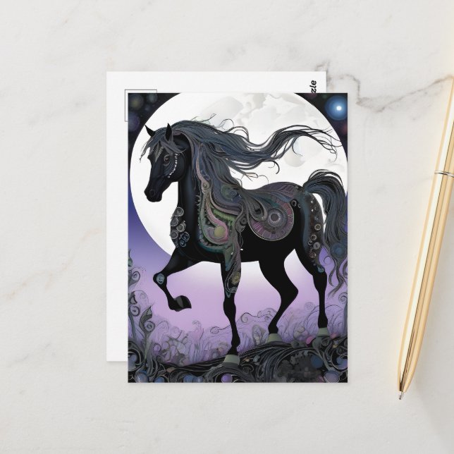Carte Postale Black Fantasy Horse (Devant/Arrière en situation)
