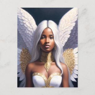 Carte Postale Black Femme Angel Blanc ailes Art