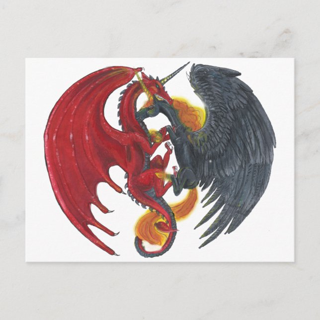 Carte Postale Black Fire Unicorn et Red Dragon (Devant)