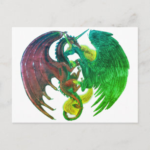Carte Postale Black Fire Unicorn et Red Dragon
