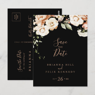 Carte Postale Black Formal Royal Floral Enregistrer la date