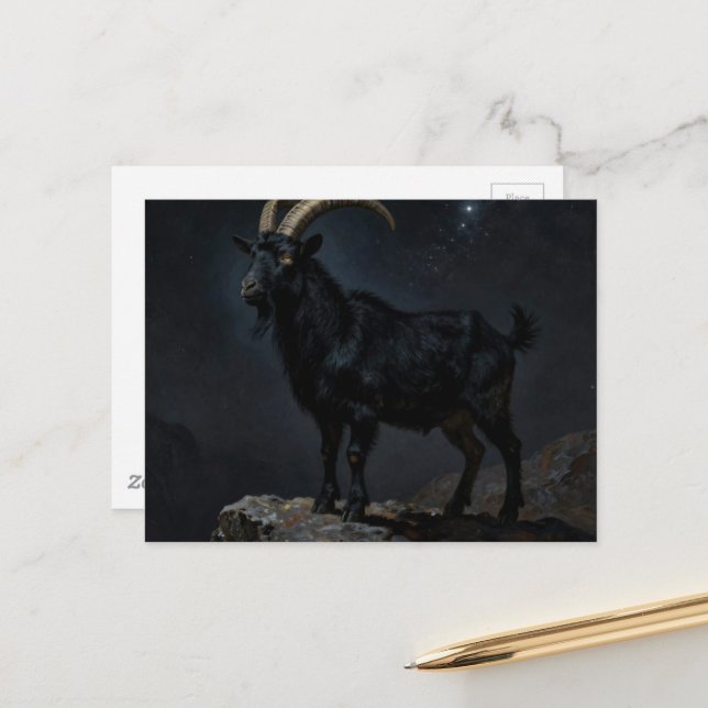 Carte Postale Black Goat at Night (Devant/Arrière en situation)