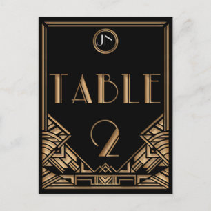 Carte Postale Black Gold Art Deco Gatsby Style Table Number 2