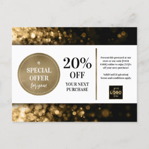 Carte Postale Black Gold Bokeh Coupon sur mesure rabais