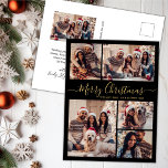 Carte Postale Black Gold moderne 5 photo Collage Noël<br><div class="desc">Elégant, moderne Black and Gold 5 Photo Collage de Noël Famille de photos Cartes postales. Ce modèle festif, minimaliste, fantaisiste cinq (5) photo vacances carte de voeux avec une jolie grille photo collage et dit "Joyeux Noël"! Le texte de salutation "Joyeux Noël" est écrit dans une belle main lettré tourbillonnant...</div>