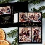 Carte Postale Black Gold moderne 5 photo Collage Noël<br><div class="desc">Élégant, Script moderne Black and Gold 5 Photo Collage de Noël Famille de photos Cartes postales. Ce modèle festif, minimaliste, fantaisiste cinq (5) photo vacances carte de voeux avec une jolie grille photo collage et dit "Joyeux Noël"! Le texte de salutation "Joyeux Noël" est écrit dans une belle main lettré...</div>