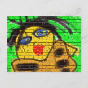 Carte Postale Black Hair Bee Woman Graffiti Wall Green