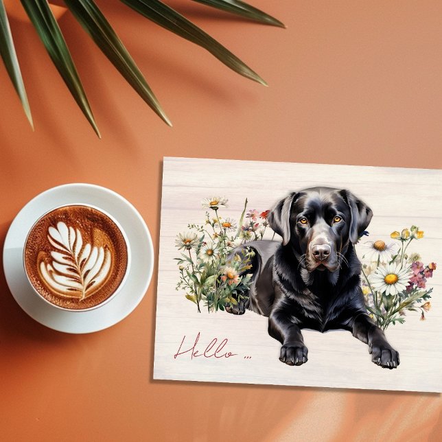 Carte Postale Black Lab in Wildflowers Hello Personalized (Créateur téléchargé)
