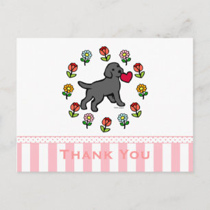 Carte Postale Black Lab Puppy et Red Heart Floral