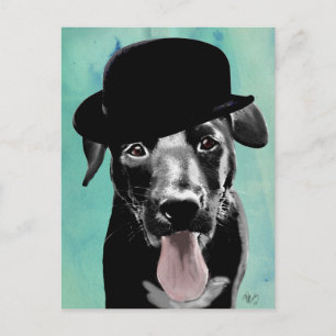 Carte Postale Black Labrador dans le Casquette Bowler
