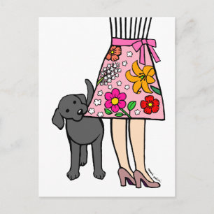 Carte Postale Black Labrador & Maman's Skirt Cartoon