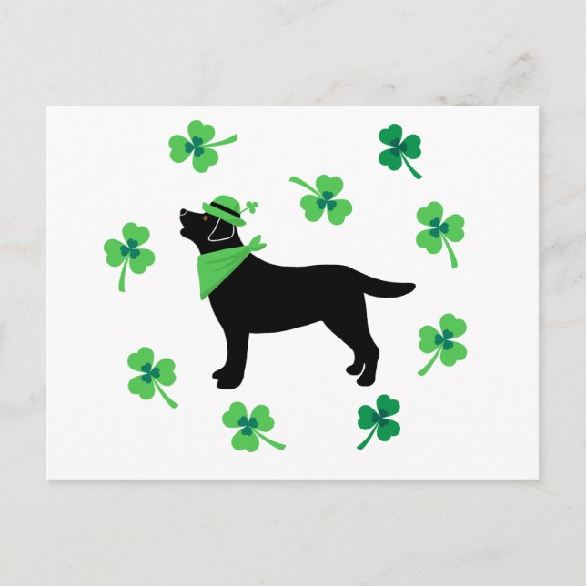 Carte Postale Black Labrador St. Patrick's Day Shamrock Feuille (Devant)