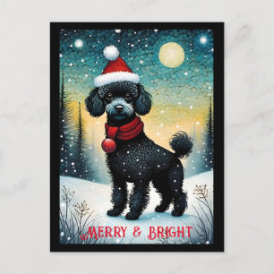 Carte Postale Black Poody Meadow Père Noël Puppy Holiday