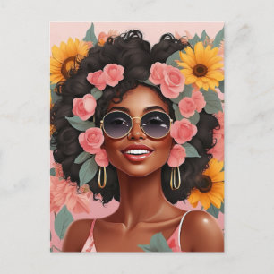 Carte Postale Black queen floral afro melanin femme amour fleur