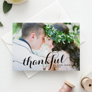 Carte Postale Black Thankful Calligraphie Photo Mariage Merci