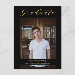 Carte Postale Black Whimsical Moderne Calligraphie Photo Gradué