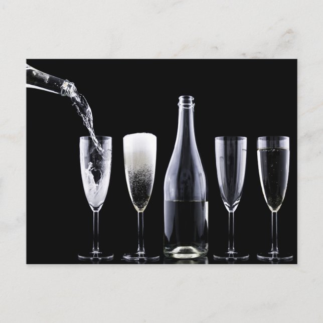 Carte Postale Black White Champagne Bouteille Festive Lunettes d (Devant)