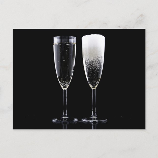 Carte Postale Black White Champagne Bouteille Festive Lunettes d (Devant)