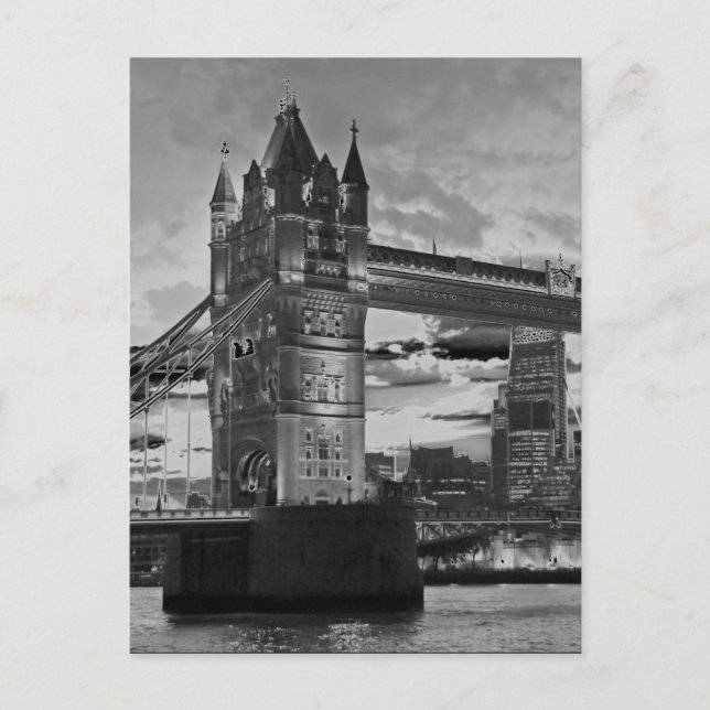 Carte Postale Black White London Tower Bridge British Travel (Devant)
