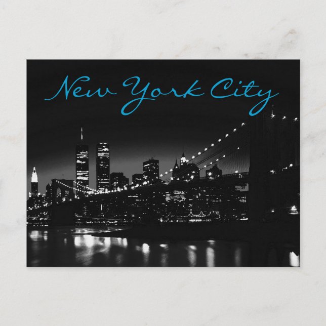 Carte postale Black White New York Night Blue Scri (Devant)