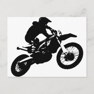 Carte Postale Black White Pop Art Motocross Motorcyle Sport