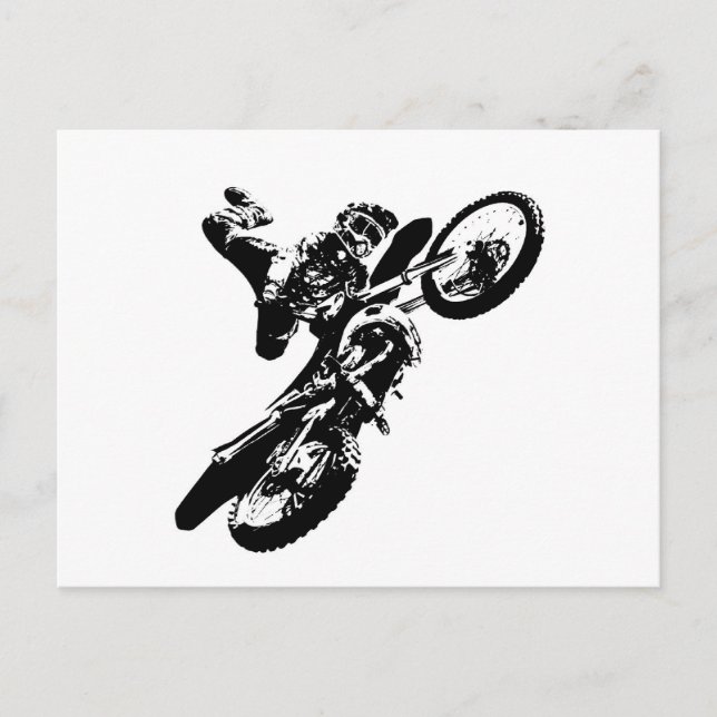 Carte Postale Black White Pop Art Motocross Motorcyle Sport (Devant)