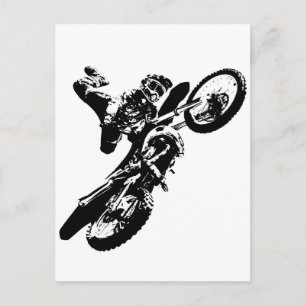Carte Postale Black White Pop Art Motocross Motorcyle Sport