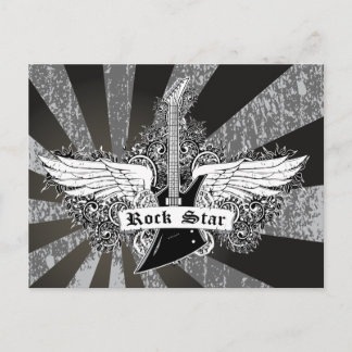 Carte Postale Black white Rock étoiles ailes de guitare électriq