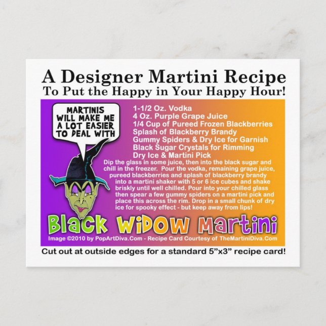 Carte postale Black Widow Halloween Martini Recett (Devant)