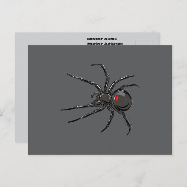Carte Postale Black Widow Spider Dessin original (Devant / Derrière)