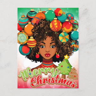 Carte Postale Black Woman Melanin Arbre de Noël Ornements de Noë