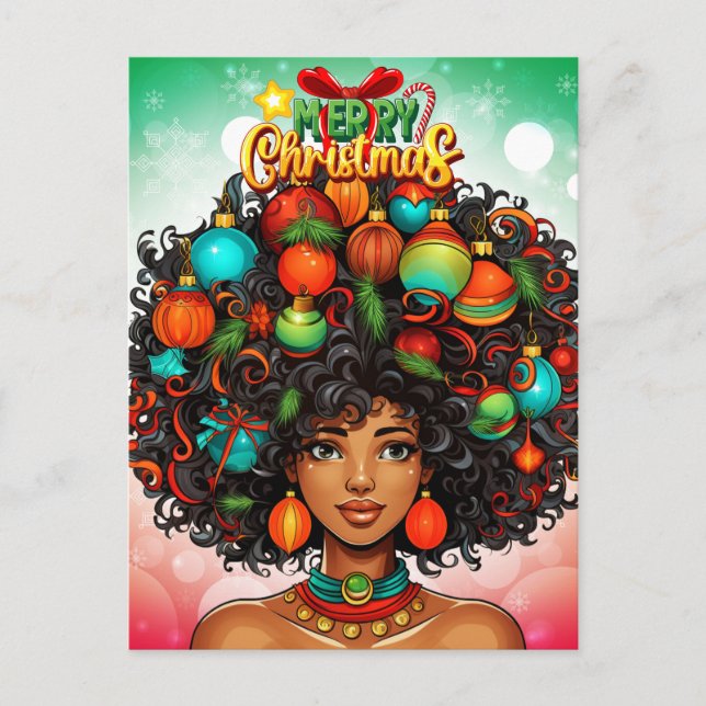 Carte Postale Black Woman Melanin Arbre de Noël Ornements de Noë (Devant)