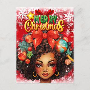 Carte Postale Black Woman Melanin Arbre de Noël Ornements de Noë