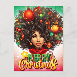 Carte Postale Black Woman Melanin Arbre de Noël Ornements de Noë