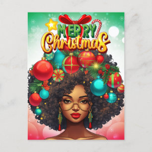 Carte Postale Black Woman Melanin Arbre de Noël Ornements de Noë