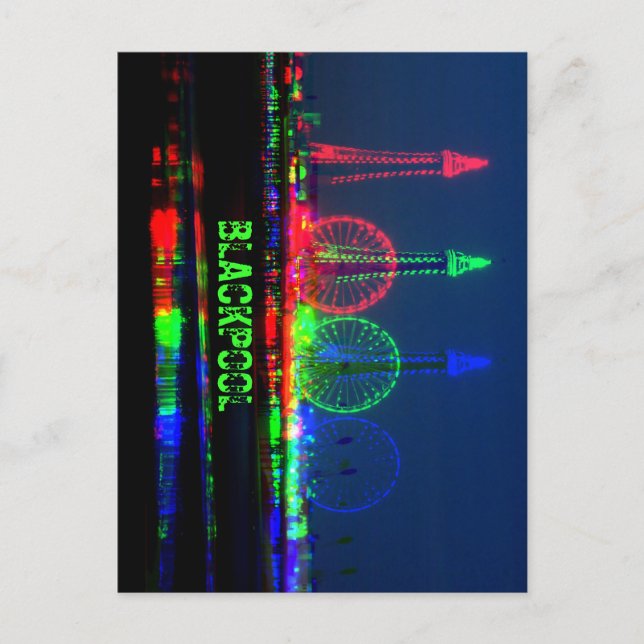 Carte Postale Blackpool Beach at Night, Red, Green et Blue (Devant)